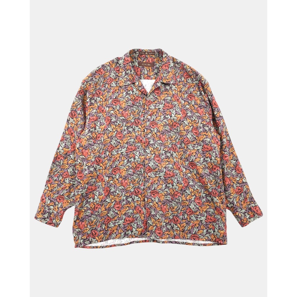 Axis Floral Loop Collar Shirt Men's XL Rayon Long Sleeve 90s Art Camp Collar‎